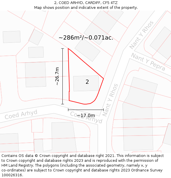 2, COED ARHYD, CARDIFF, CF5 4TZ: Plot and title map