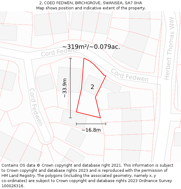 2, COED FEDWEN, BIRCHGROVE, SWANSEA, SA7 0HA: Plot and title map