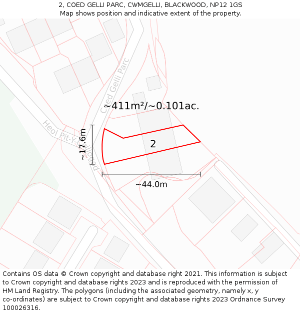 2, COED GELLI PARC, CWMGELLI, BLACKWOOD, NP12 1GS: Plot and title map
