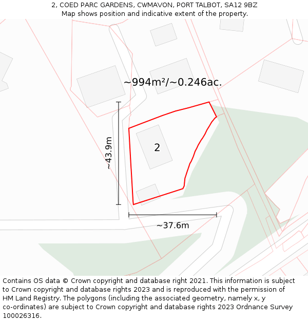2, COED PARC GARDENS, CWMAVON, PORT TALBOT, SA12 9BZ: Plot and title map