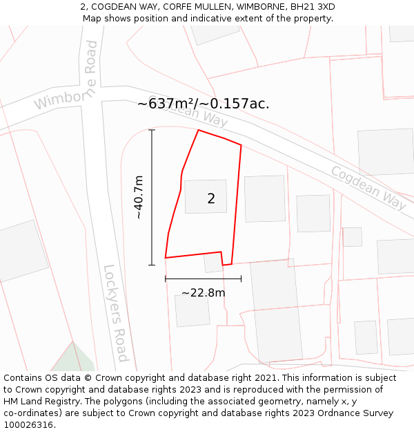 2, COGDEAN WAY, CORFE MULLEN, WIMBORNE, BH21 3XD: Plot and title map