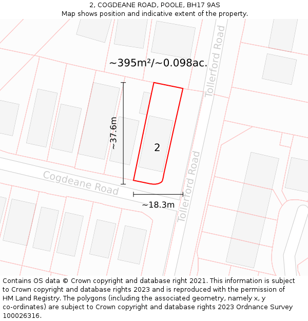 2, COGDEANE ROAD, POOLE, BH17 9AS: Plot and title map