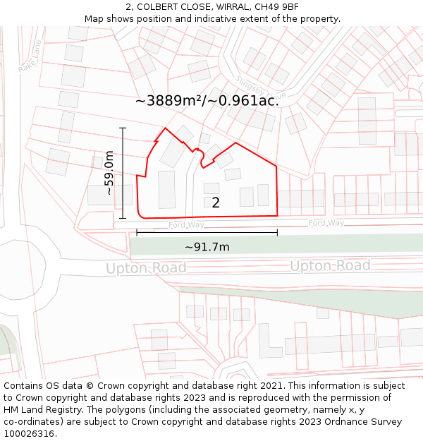 2, COLBERT CLOSE, WIRRAL, CH49 9BF: Plot and title map
