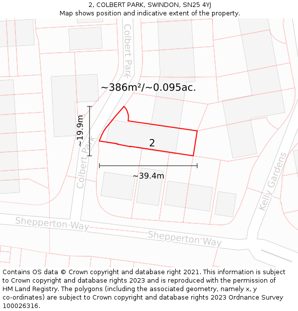 2, COLBERT PARK, SWINDON, SN25 4YJ: Plot and title map