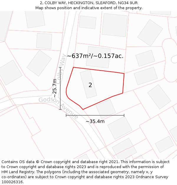 2, COLBY WAY, HECKINGTON, SLEAFORD, NG34 9UR: Plot and title map