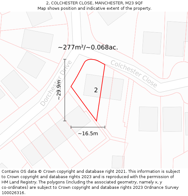 2, COLCHESTER CLOSE, MANCHESTER, M23 9QF: Plot and title map