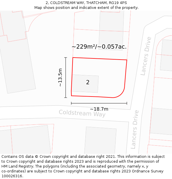 2, COLDSTREAM WAY, THATCHAM, RG19 4PS: Plot and title map