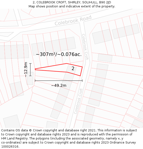 2, COLEBROOK CROFT, SHIRLEY, SOLIHULL, B90 2JD: Plot and title map