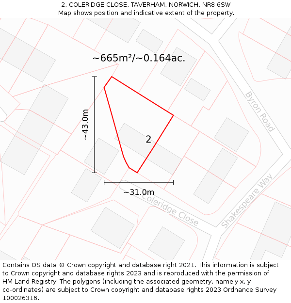 2, COLERIDGE CLOSE, TAVERHAM, NORWICH, NR8 6SW: Plot and title map