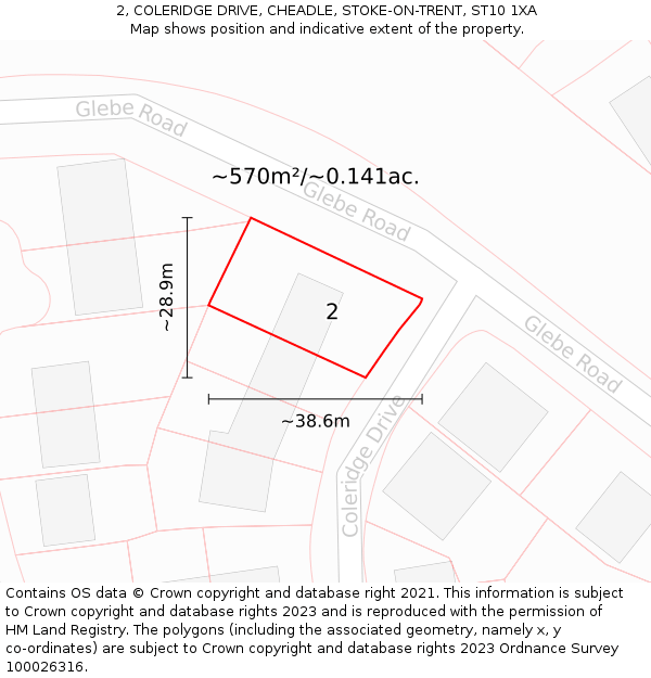 2, COLERIDGE DRIVE, CHEADLE, STOKE-ON-TRENT, ST10 1XA: Plot and title map