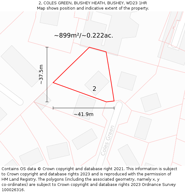 2, COLES GREEN, BUSHEY HEATH, BUSHEY, WD23 1HR: Plot and title map