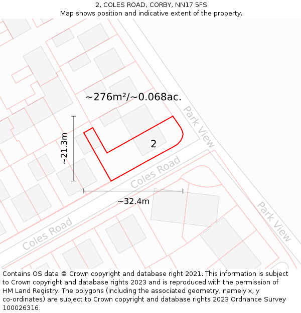 2, COLES ROAD, CORBY, NN17 5FS: Plot and title map