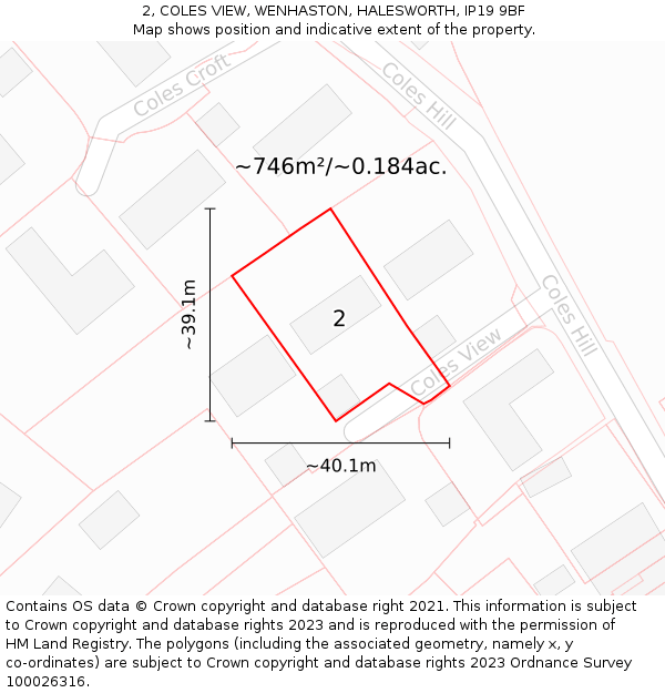 2, COLES VIEW, WENHASTON, HALESWORTH, IP19 9BF: Plot and title map