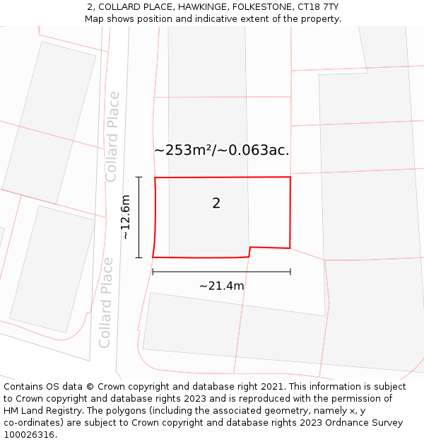 2, COLLARD PLACE, HAWKINGE, FOLKESTONE, CT18 7TY: Plot and title map