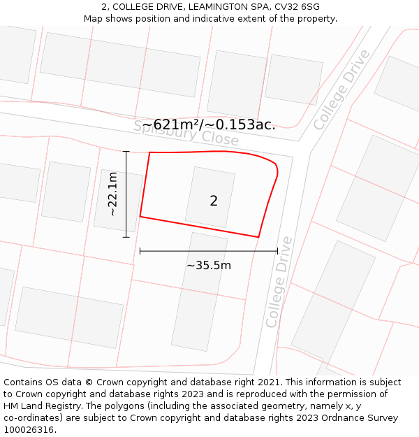 2, COLLEGE DRIVE, LEAMINGTON SPA, CV32 6SG: Plot and title map