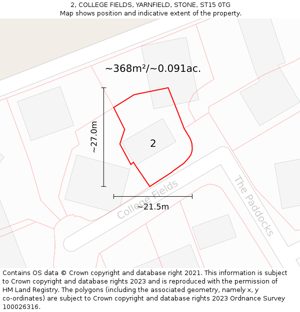2, COLLEGE FIELDS, YARNFIELD, STONE, ST15 0TG: Plot and title map