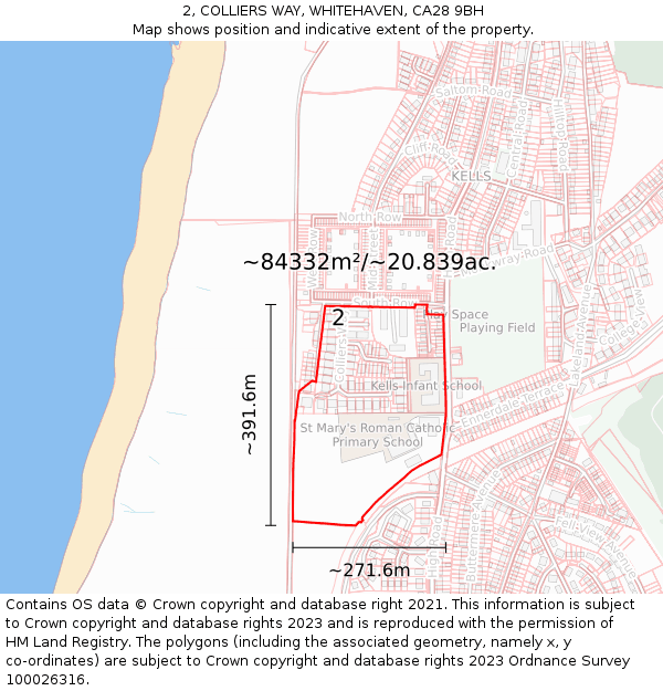2, COLLIERS WAY, WHITEHAVEN, CA28 9BH: Plot and title map