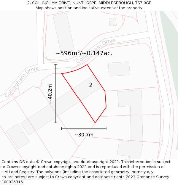 2, COLLINGHAM DRIVE, NUNTHORPE, MIDDLESBROUGH, TS7 0GB: Plot and title map