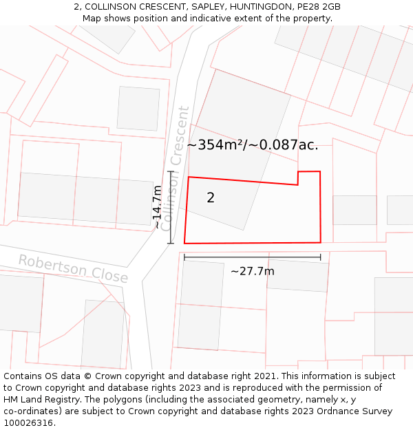 2, COLLINSON CRESCENT, SAPLEY, HUNTINGDON, PE28 2GB: Plot and title map