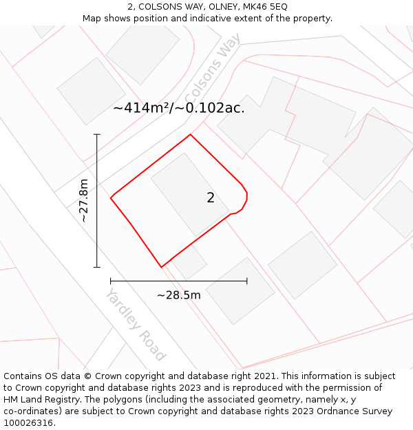 2, COLSONS WAY, OLNEY, MK46 5EQ: Plot and title map