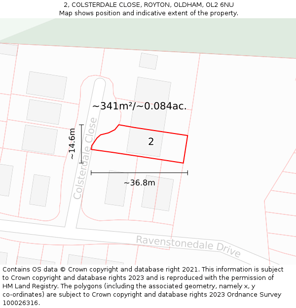 2, COLSTERDALE CLOSE, ROYTON, OLDHAM, OL2 6NU: Plot and title map