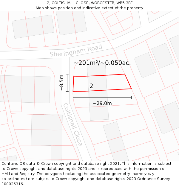 2, COLTISHALL CLOSE, WORCESTER, WR5 3RF: Plot and title map
