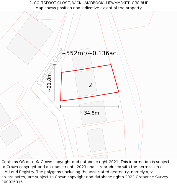2, COLTSFOOT CLOSE, WICKHAMBROOK, NEWMARKET, CB8 8UP: Plot and title map