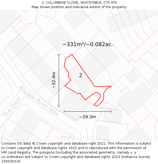 2, COLUMBINE CLOSE, WHITSTABLE, CT5 4TX: Plot and title map