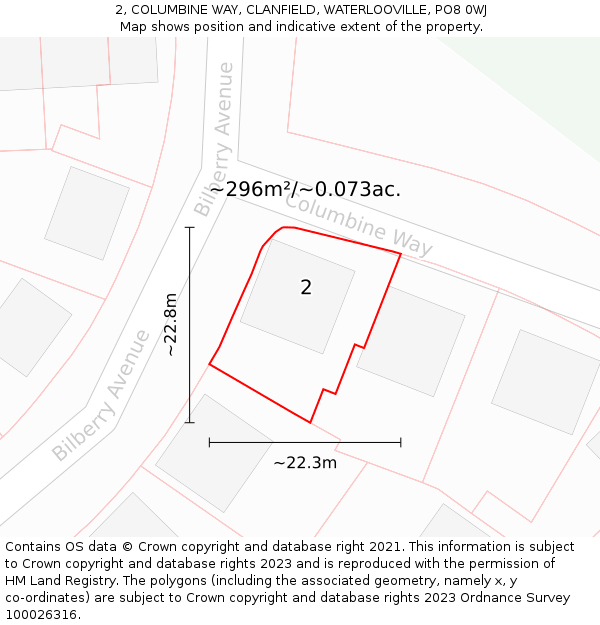 2, COLUMBINE WAY, CLANFIELD, WATERLOOVILLE, PO8 0WJ: Plot and title map