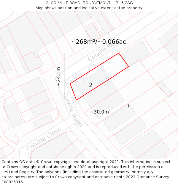 2, COLVILLE ROAD, BOURNEMOUTH, BH5 2AG: Plot and title map