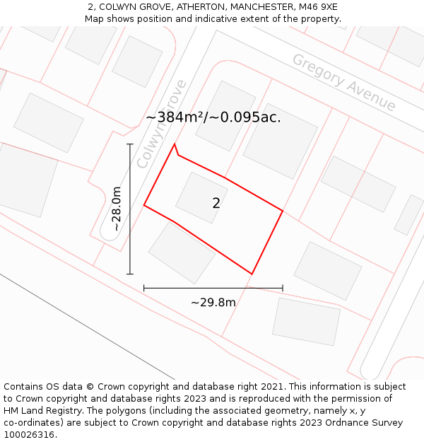 2, COLWYN GROVE, ATHERTON, MANCHESTER, M46 9XE: Plot and title map