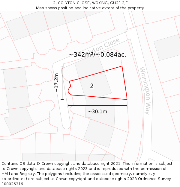 2, COLYTON CLOSE, WOKING, GU21 3JE: Plot and title map