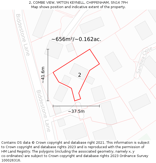 2, COMBE VIEW, YATTON KEYNELL, CHIPPENHAM, SN14 7PH: Plot and title map