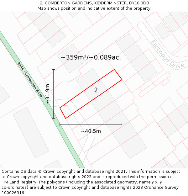 2, COMBERTON GARDENS, KIDDERMINSTER, DY10 3DB: Plot and title map