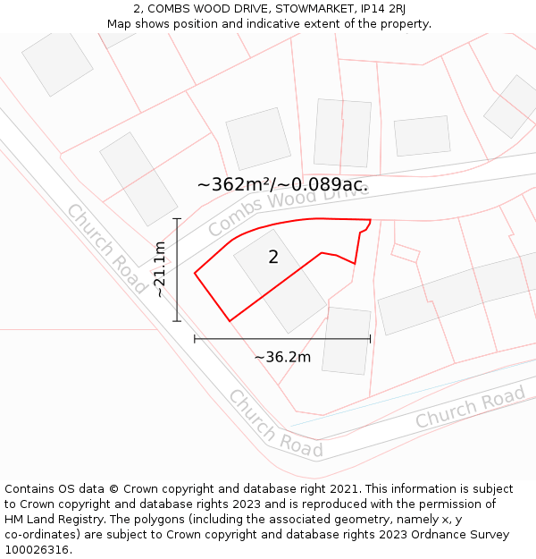 2, COMBS WOOD DRIVE, STOWMARKET, IP14 2RJ: Plot and title map