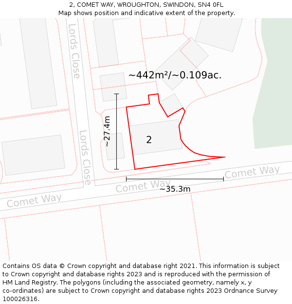 2, COMET WAY, WROUGHTON, SWINDON, SN4 0FL: Plot and title map