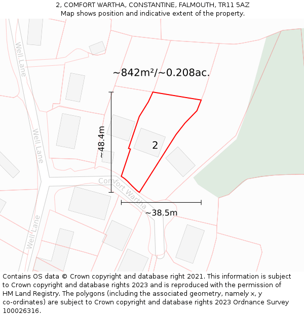 2, COMFORT WARTHA, CONSTANTINE, FALMOUTH, TR11 5AZ: Plot and title map