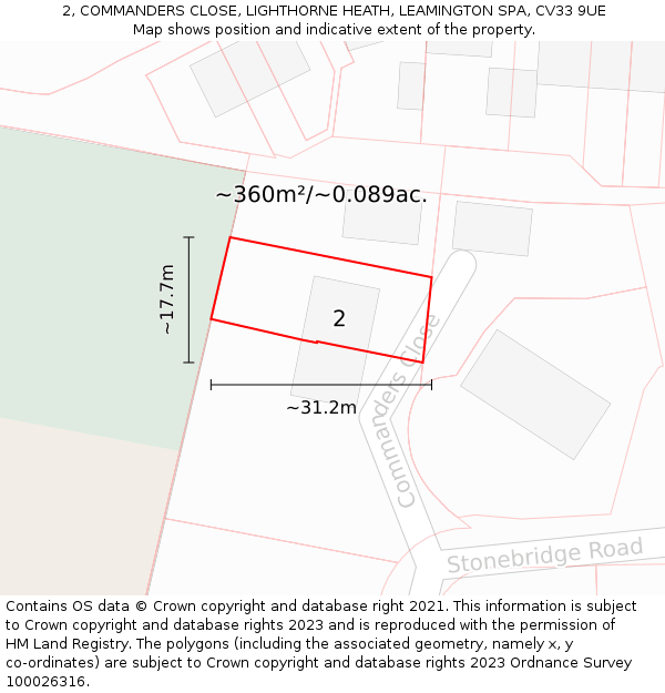 2, COMMANDERS CLOSE, LIGHTHORNE HEATH, LEAMINGTON SPA, CV33 9UE: Plot and title map