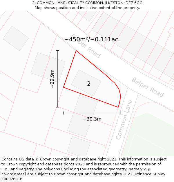 2, COMMON LANE, STANLEY COMMON, ILKESTON, DE7 6GG: Plot and title map