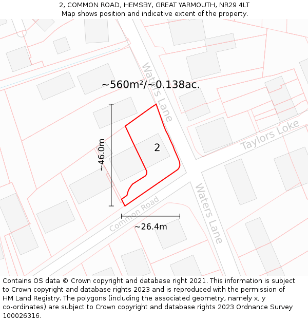2, COMMON ROAD, HEMSBY, GREAT YARMOUTH, NR29 4LT: Plot and title map