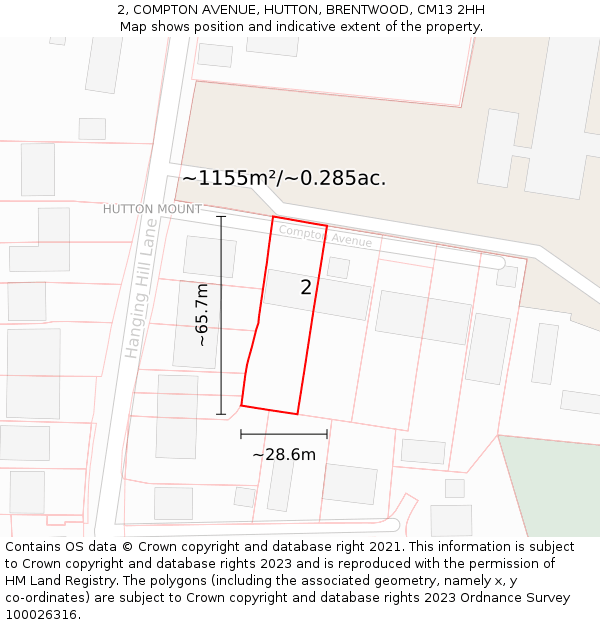 2, COMPTON AVENUE, HUTTON, BRENTWOOD, CM13 2HH: Plot and title map