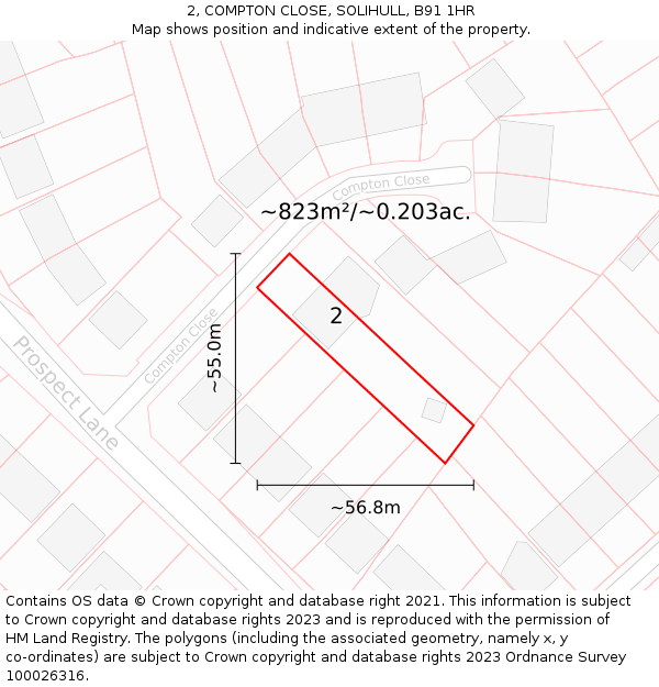 2, COMPTON CLOSE, SOLIHULL, B91 1HR: Plot and title map