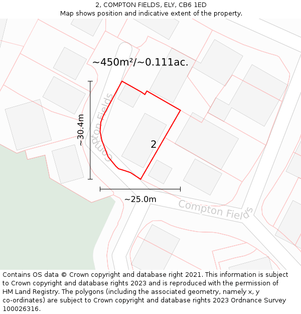 2, COMPTON FIELDS, ELY, CB6 1ED: Plot and title map