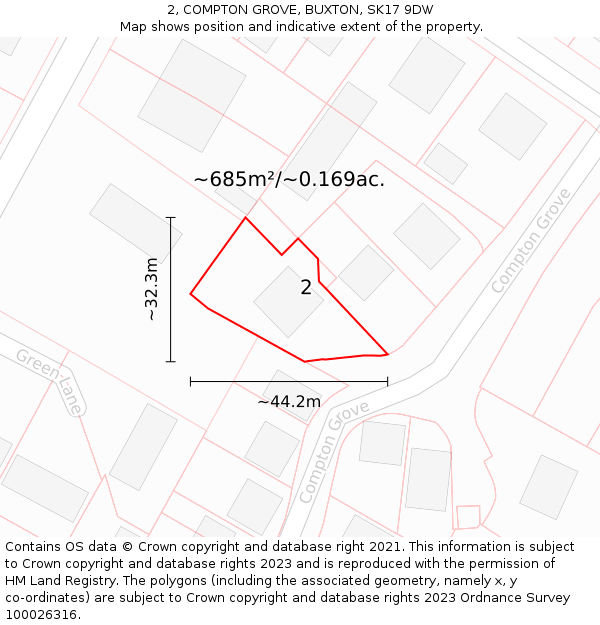 2, COMPTON GROVE, BUXTON, SK17 9DW: Plot and title map