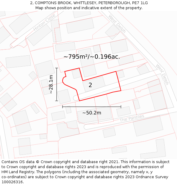 2, COMPTONS BROOK, WHITTLESEY, PETERBOROUGH, PE7 1LG: Plot and title map
