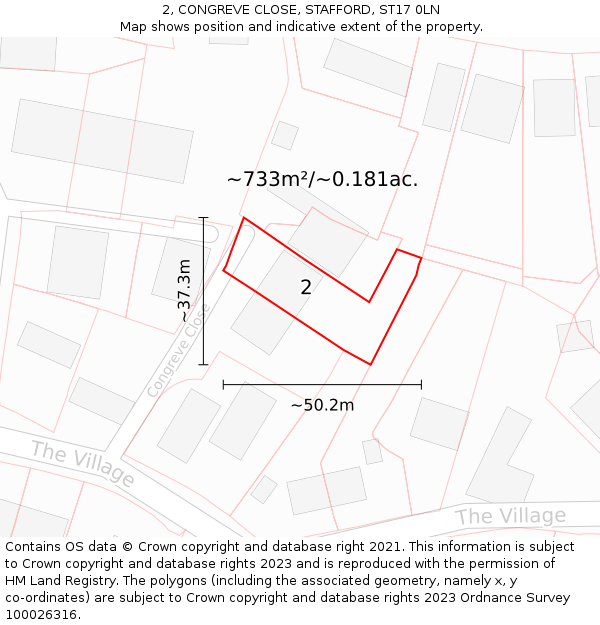 2, CONGREVE CLOSE, STAFFORD, ST17 0LN: Plot and title map