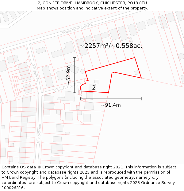 2, CONIFER DRIVE, HAMBROOK, CHICHESTER, PO18 8TU: Plot and title map