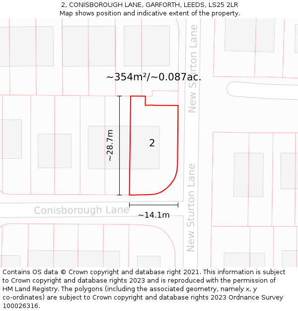 2, CONISBOROUGH LANE, GARFORTH, LEEDS, LS25 2LR: Plot and title map