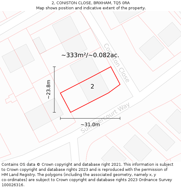 2, CONISTON CLOSE, BRIXHAM, TQ5 0RA: Plot and title map