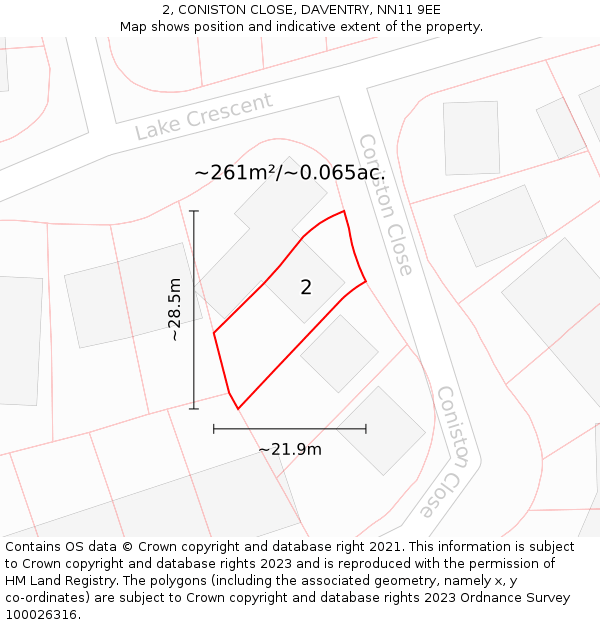 2, CONISTON CLOSE, DAVENTRY, NN11 9EE: Plot and title map